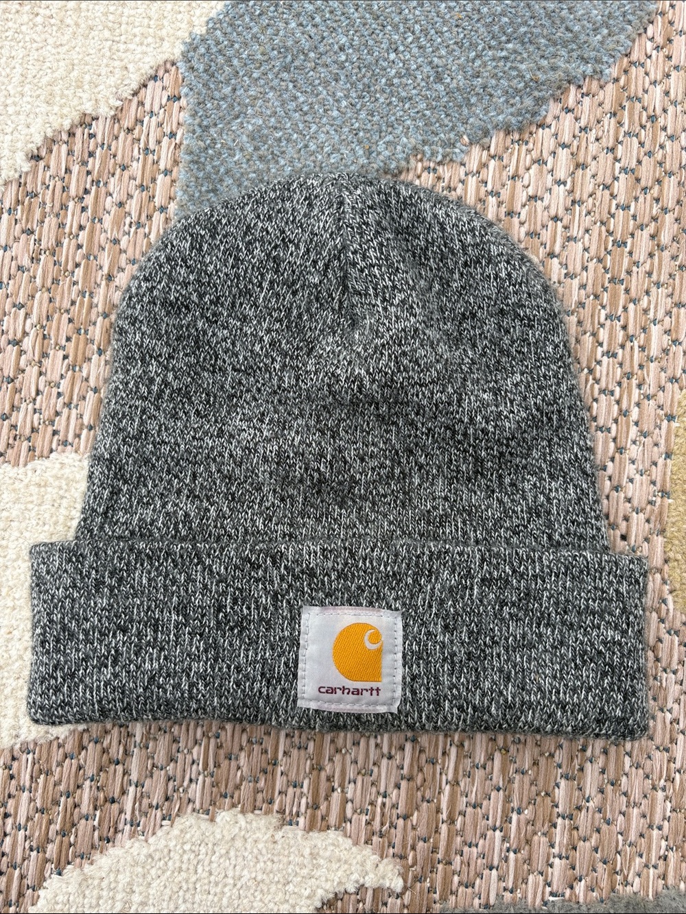 Carhartt Gray Marled Beanie with Yellow Logo Patch
